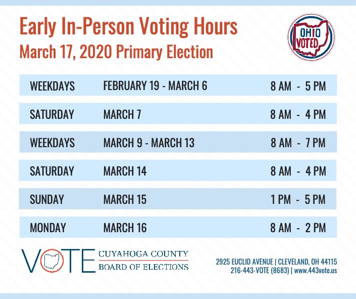 CuyahogaDems's tweet image. Early In-Person Hours for the 2020 Primary.