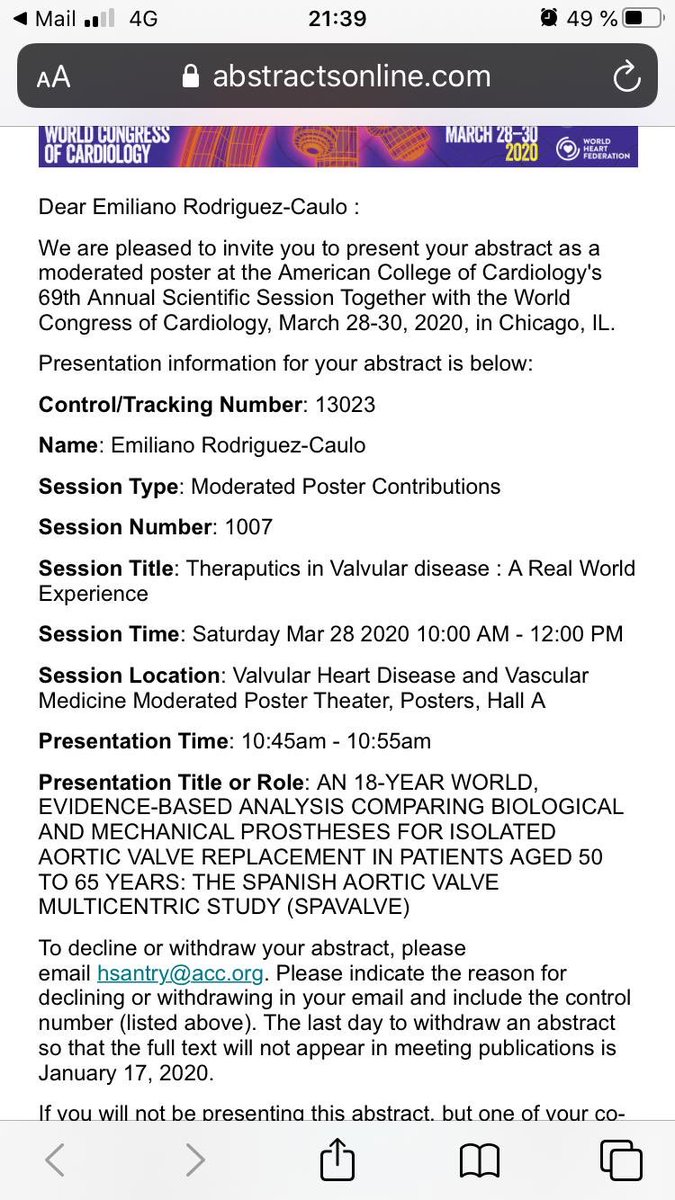 Tengo el orgullo de coordinar el estudio SPAVALVE con 27 Hospitales Españoles,que ha sido aceptado para presentación en el American College of Cardiology Congress de Marzo de 2020! El servicio de Cirugía Cardiovascular del <a href="/HUVMacarena/">Hospital Virgen Macarena</a> estará en el mejor congreso del mundo!