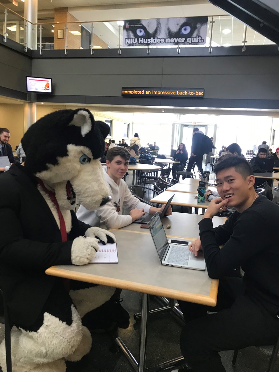 WELCOME BACK new and returning and global NIU Business students! Life moves fast here! You never know who you'll see -- including Victor E. Huskie, who met with Dean Rajagopalan, checked out our impressive alumni, checked in with advising staff, and welcomed students back! #NIU