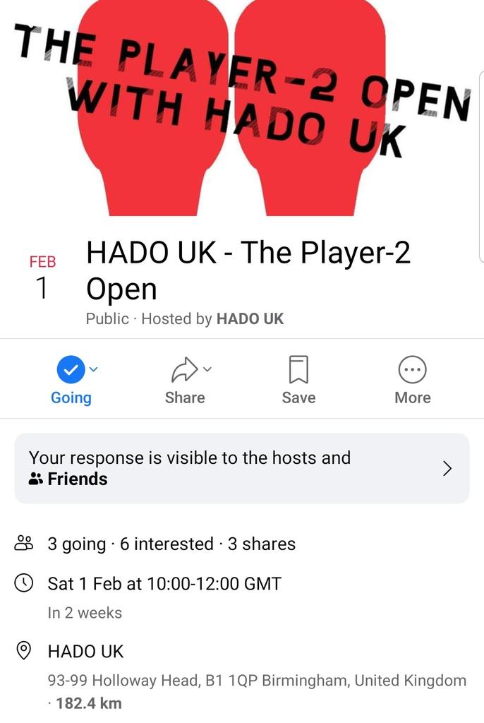 Entered the first HADO 2v2 tournament in the UK. 
Let preparations begin.
Hadooooo FIGHT!😁

facebook.com/events/s/hado-…
