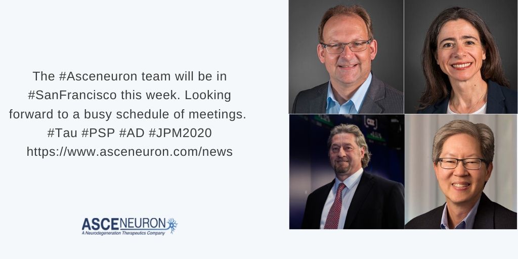 OptimumComms's tweet photo. An exciting week of meetings ahead for #Asceneuron at #JPM2020 #MeetTheTeam #Tau #AD #CNS #PSP https://t.co/DUqWRcmjZk