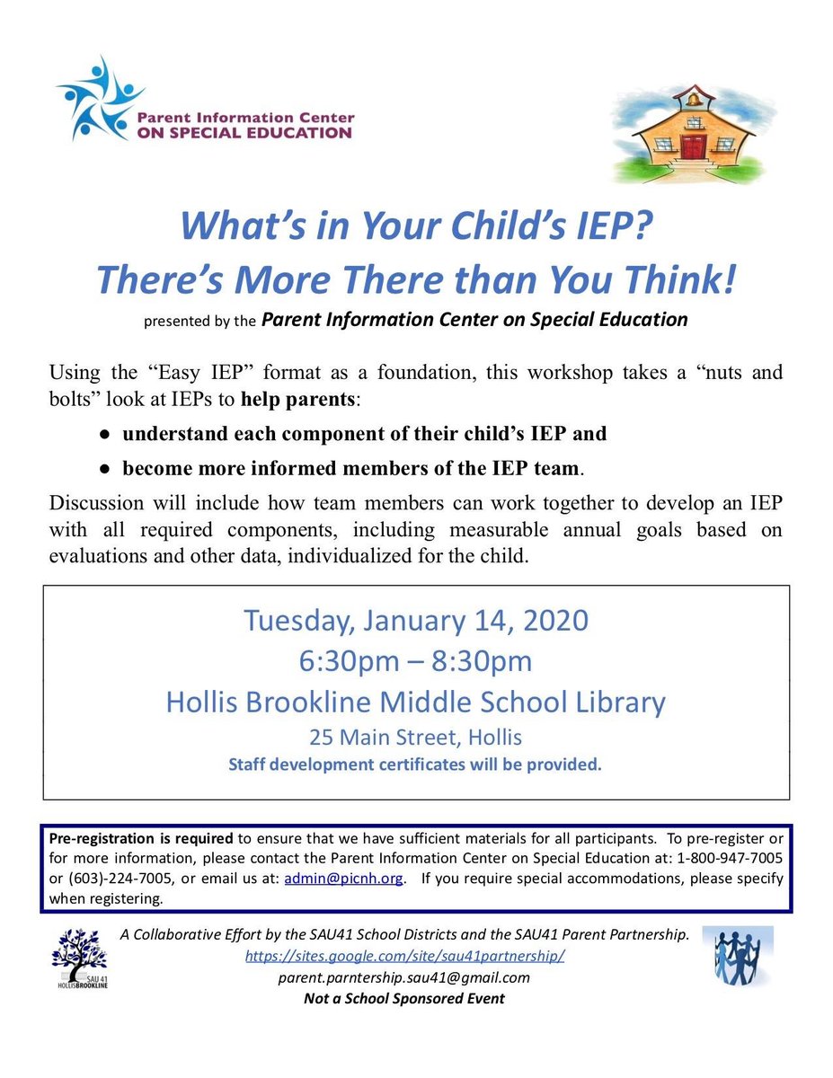Tuesday January 14, 2020 
6:30-8:30PM
Hollis Brookline Middle School Library 
25 Main St. Hollis NH 
*please make sure to register