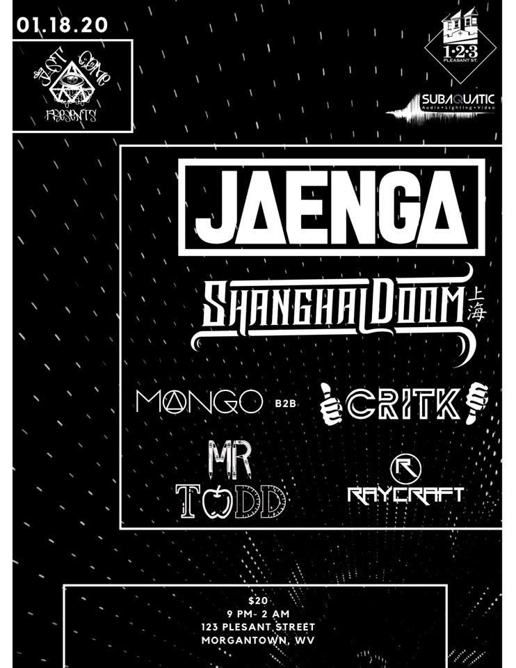 🔊 it’s show week 🔊
we at <a href="/ComePresents/">Just Come Presents</a> are DUMB hype to bring you the sounds of <a href="/JaengaMusic/">Jaenga</a> &amp; <a href="/ShanghaiDoom/">Shanghai Doom</a> at Morgantowns home for underground music <a href="/123pleasant/">123 Pleasant Street</a> 🔊
tickets are available online &amp; our team now has hardcopies,
DO NOT sleep our last two events have sold out. ⚔️