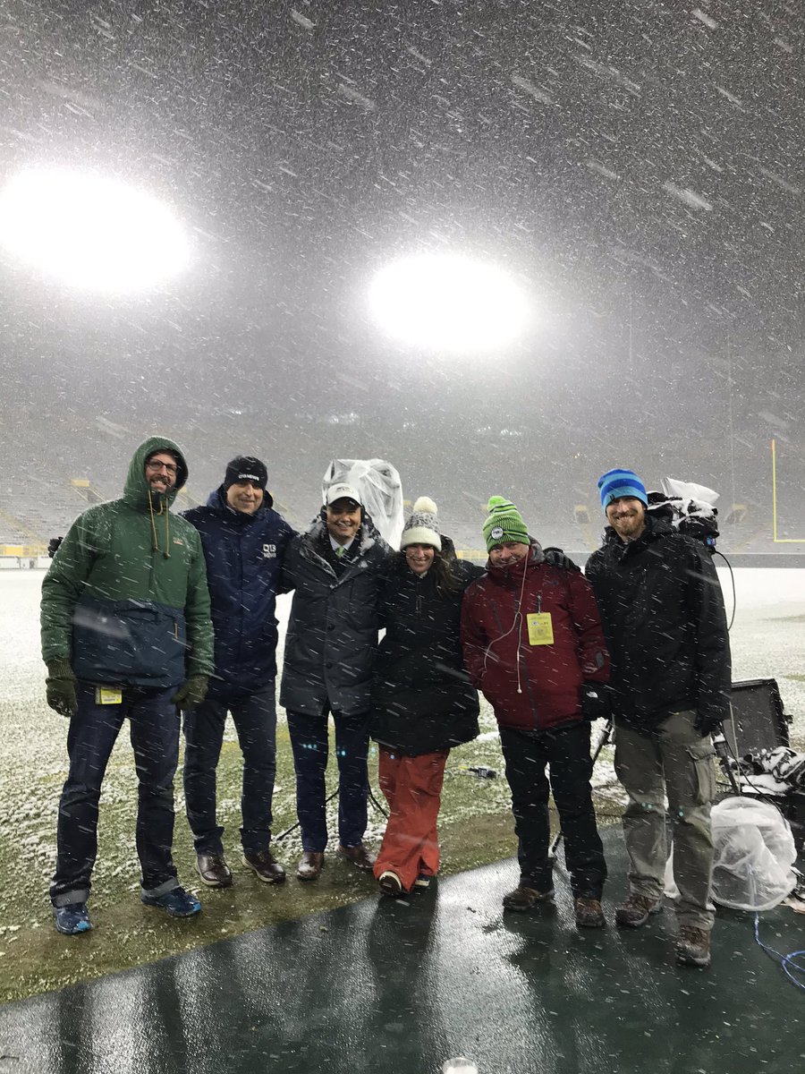The <a href="/Q13FOX/">Q13 FOX Seattle</a> #Seahawks Gameday pre/postgame road crew. The crew behind the lens did some incredible work all year. Especially under wicked conditions last night. Lucky to work with such great people.