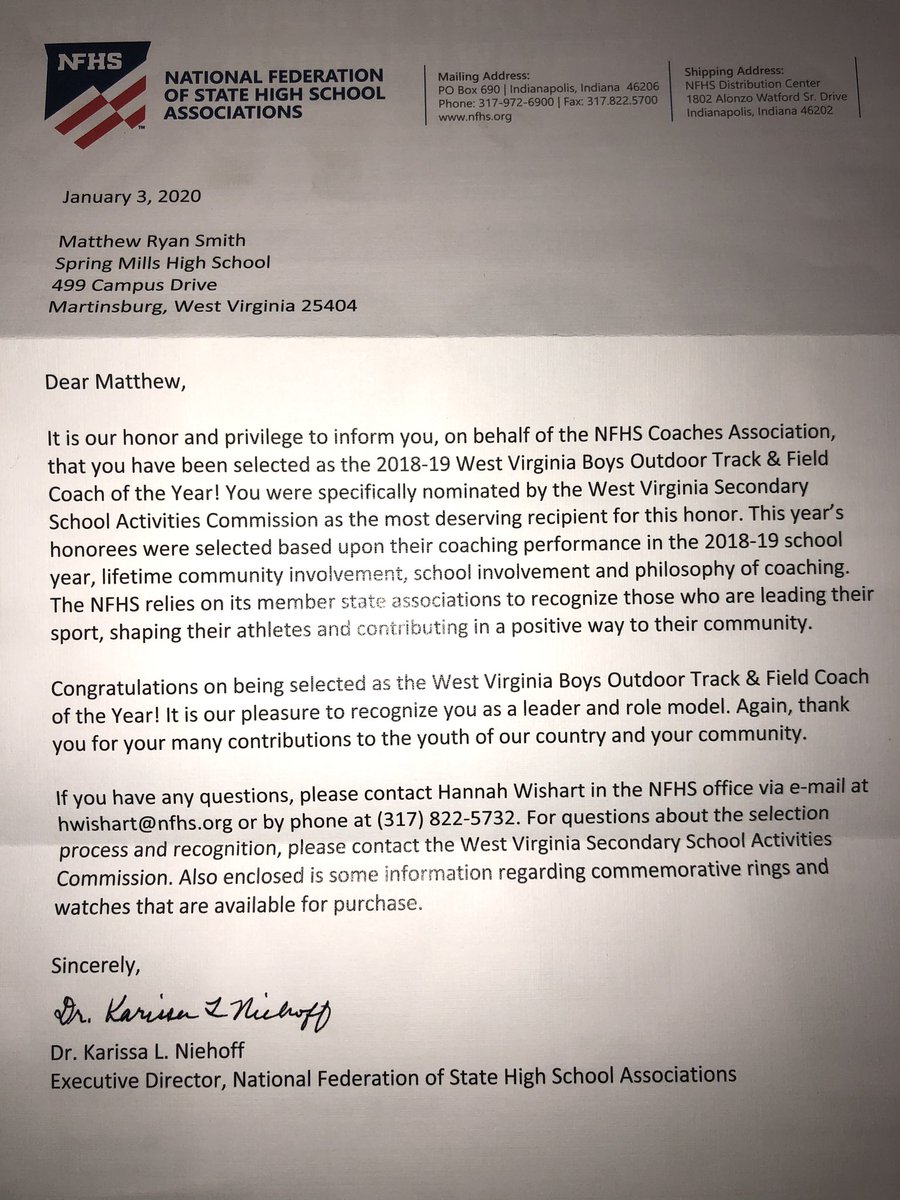 Another great honor for Spring Mills track! Can’t wait to get the 2020 season rolling!!