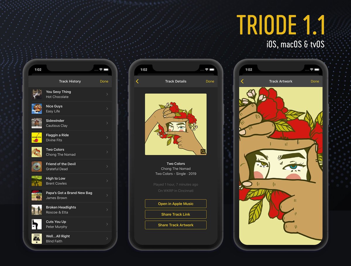 TriodeApp's tweet image. Keep a running list of the last 100 tracks you listened to with today’s Triode 1.1 update. We’ve also improved privacy &amp;amp; security when searching &amp;amp; more. Download for free on iOS, macOS &amp;amp; tvOS today! triode.app
