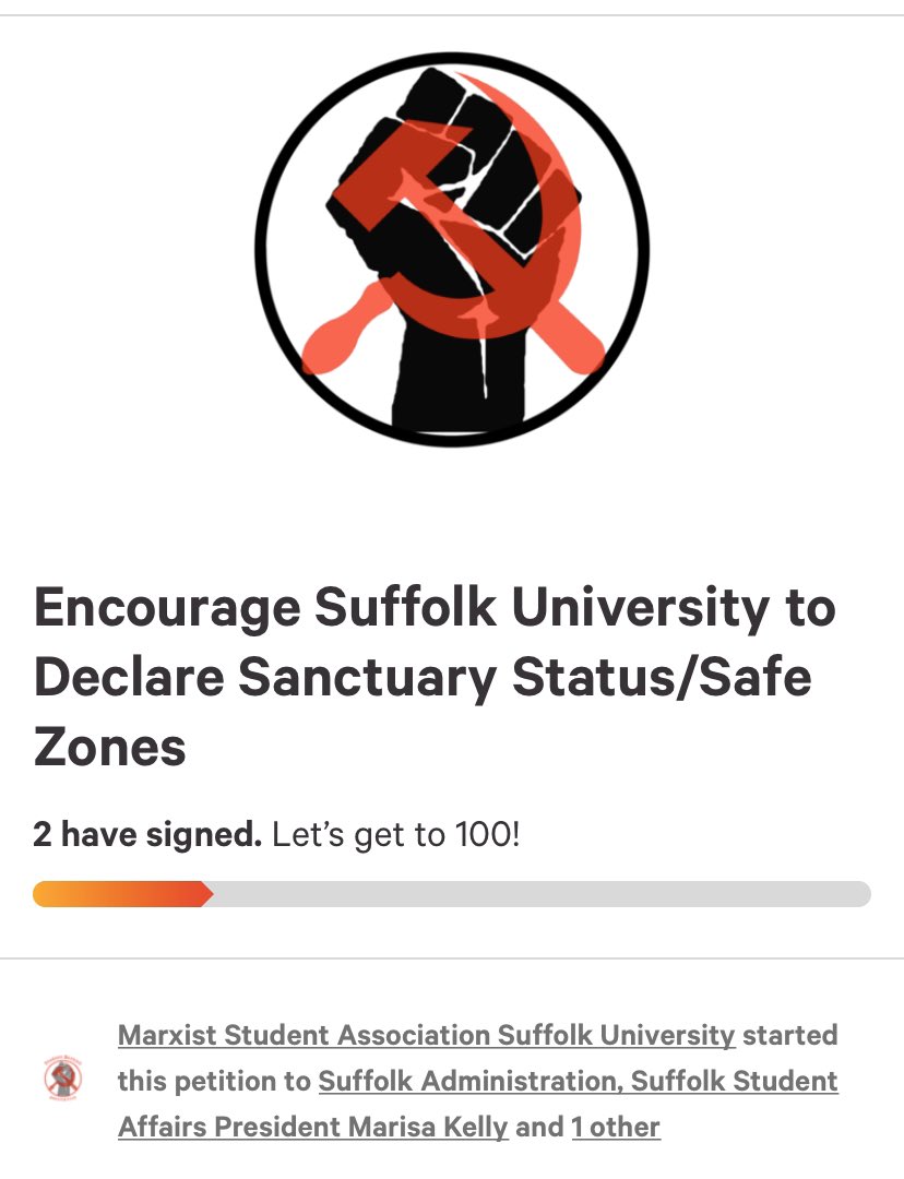 GBmarxists's tweet photo. Our goal is to encourage Suffolk University to implement safety measures and precautions for ALL students on Suffolk Uni. campus.

Check out the petition &amp; sign to support ALL students at Suffolk U to engage in safe and welcoming learning experience. 

https://t.co/r8An8bCcFI https://t.co/7D8qxAmgYf