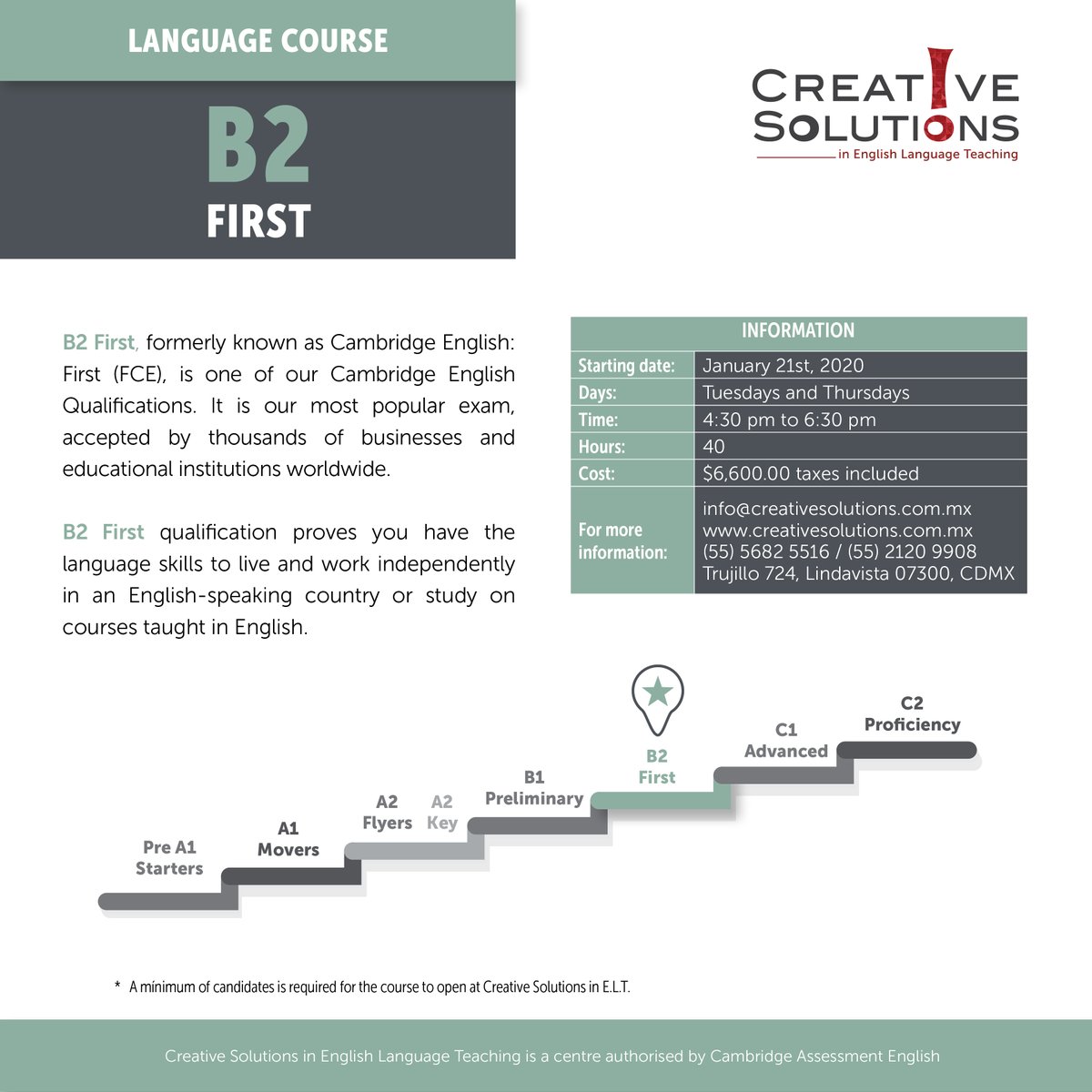 CSiELT's tweet photo. Prepárate para tu examen con nosotros. Iniciamos 21 de enero. Más info: info@creativesolutions.com.mx https://t.co/120ITMhSiP