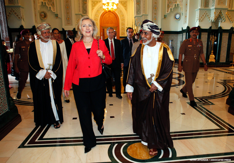 HillaryClinton's tweet photo. My thoughts are with the people of Oman as they mourn the passing of Sultan Qaboos. He led his country with wisdom and provided safe harbor for diplomacy. I’ll always be grateful for all he did to help secure the release from Iran of three American hikers in 2011. https://t.co/K8TVbiraqc