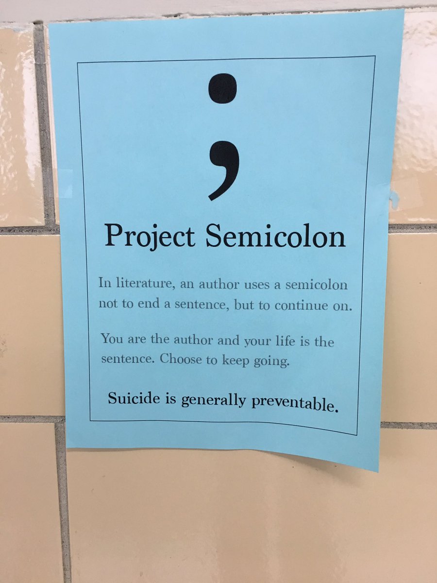 SeafordHSPride's tweet photo. On the walls of SHS ... Thank you to the Key Club for fundraising for the important anti-suicide “Project Semicolon”. #ProgramYourself https://t.co/gBHXXSoBoi