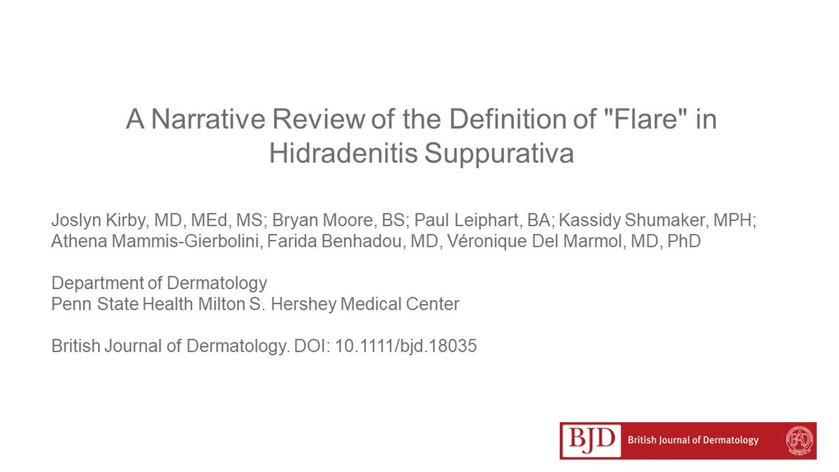 BrJDermatol's tweet photo. Have you seen the #JournalClubSlides by J S Kerby et al. about the need for developing a consensus for the definition of #flare in #HidradenitisSuppurativa? Check them out in the supplementary material of this article: https://t.co/NztrqVJSRZ https://t.co/m9BlrZEeID