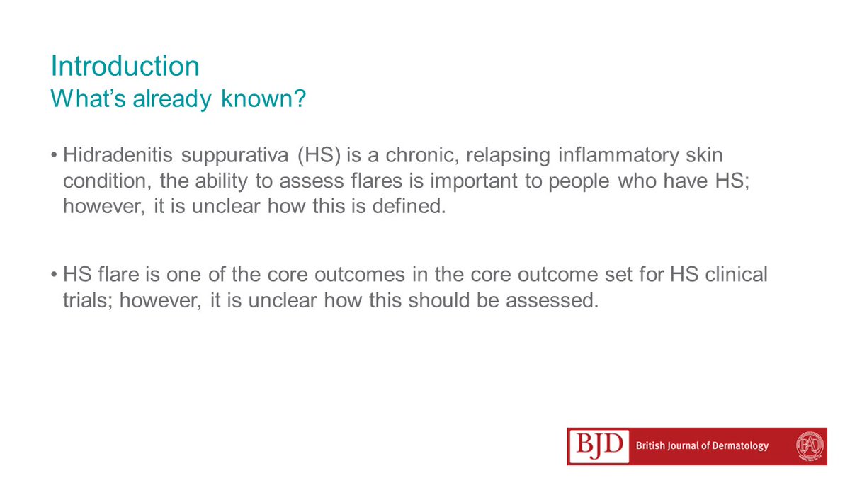 BrJDermatol's tweet photo. Have you seen the #JournalClubSlides by J S Kerby et al. about the need for developing a consensus for the definition of #flare in #HidradenitisSuppurativa? Check them out in the supplementary material of this article: https://t.co/NztrqVJSRZ https://t.co/m9BlrZEeID
