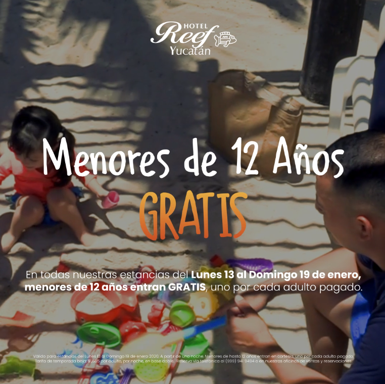 ReefYucatan's tweet photo. Aprovecha nuestra promoción de Menores de 12 años ¡Gratis! y disfruta de un día sensacional en familia.

Válido en estancias del Lunes 13 al Domingo 19 de Enero.

6 MSI con Tarjetas participantes. VÁLIDO vía telefónica al 999 941 9494.

#HotelReef #Telchac #Playa #Fun #Experience https://t.co/6EiCDxfjqa
