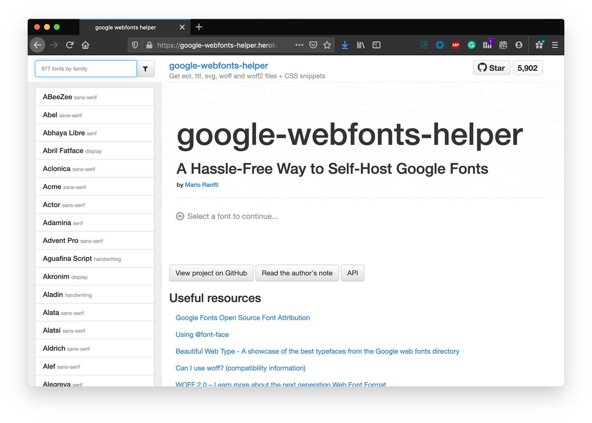 Screenshot of https://google-webfonts-helper.herokuapp.com/fonts