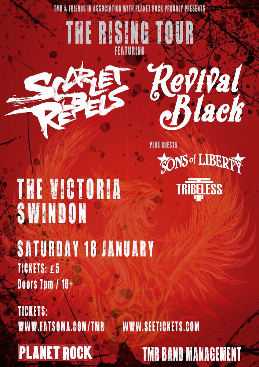 SonsLibertyUK's tweet photo. Last minute extra outing for us... joining our good friends @ScarletRebels @RevivalBlack_ at the #thevicswindon @TMRManagementUK @RouletteMedia @TheTribeless @PlanetRockRadio #southernrock #nwocr #deanmarkleystrings #classicrock #newmusic #swindon https://t.co/LQyksZc7nY