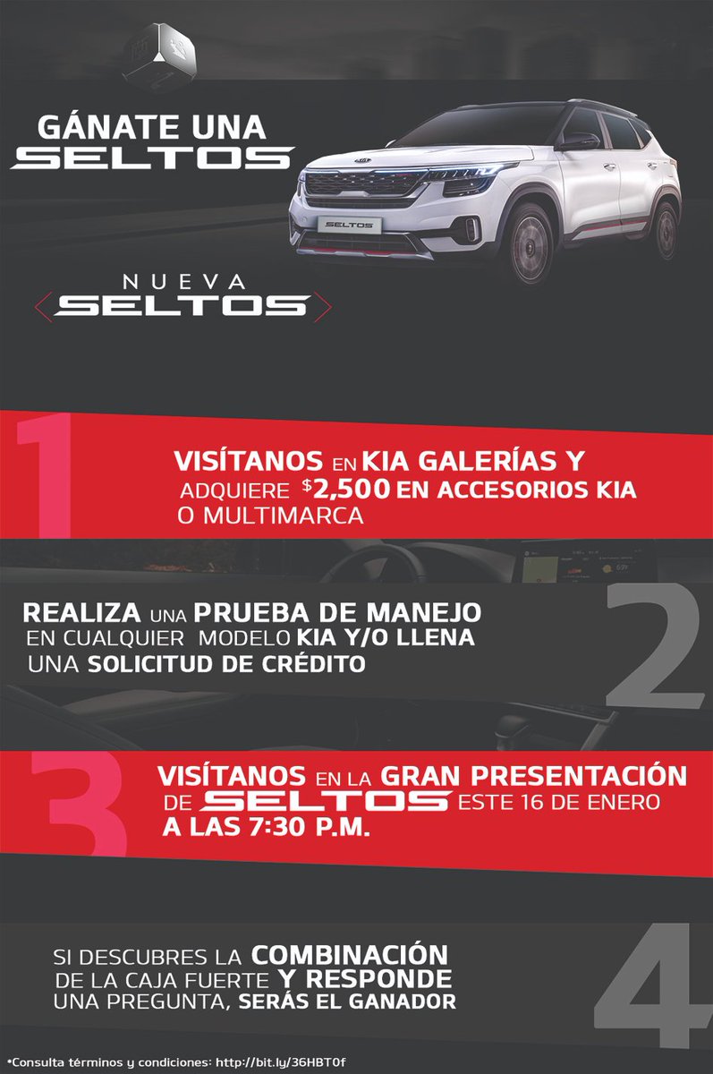 ¿Ya estas listo para ganar la nueva #KIASeltos ?
Recuerda que en #KIAGalerias es muy fácil estrenarla este próximo 16 de Enero