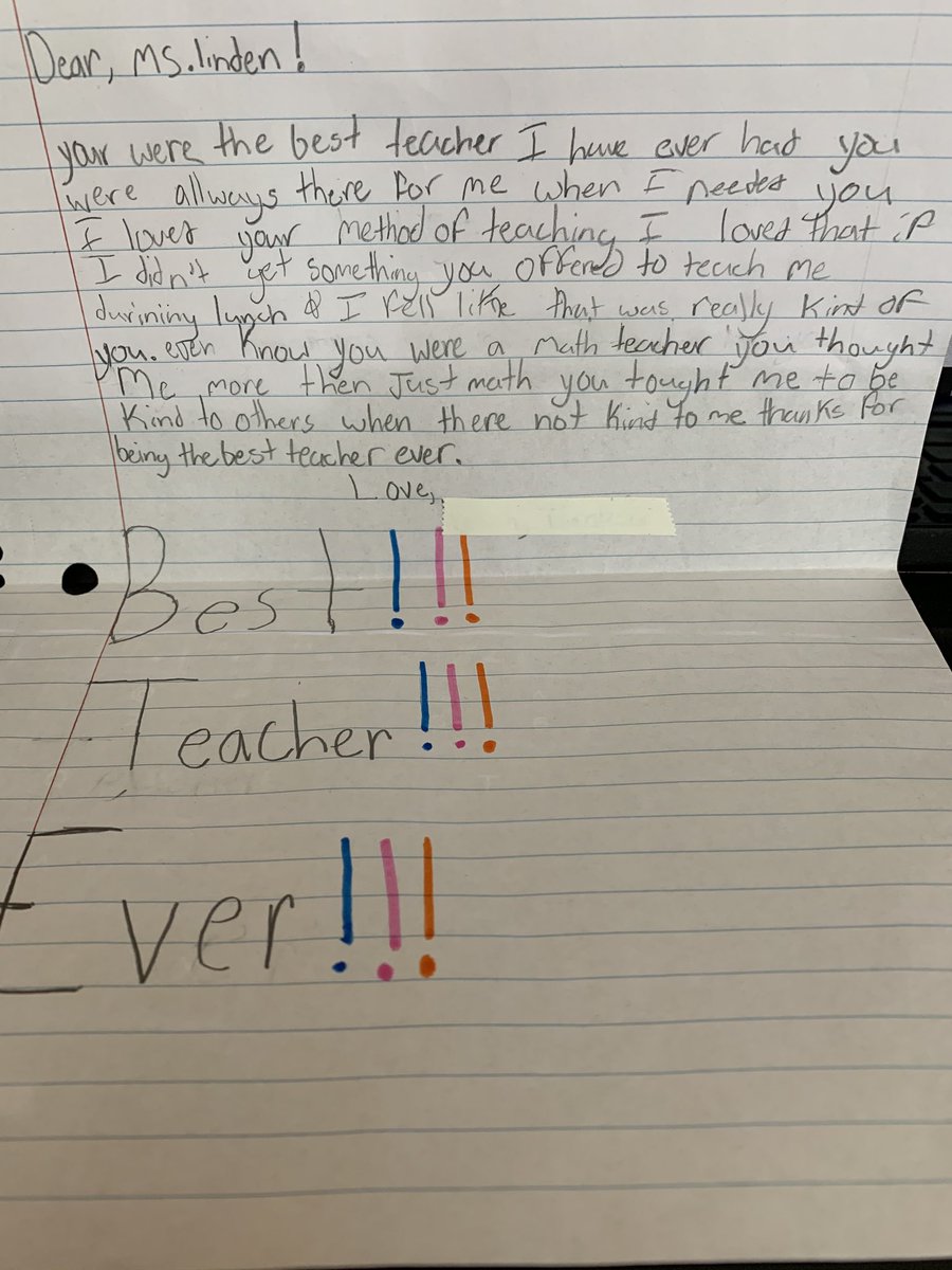 Grateful & Blessed to know I mattered & am remembered ...previous student going out of her way during passing period to share a note of #KINDNESS   #KanelandKnights #HarterMiddleSchool #Mathelogical