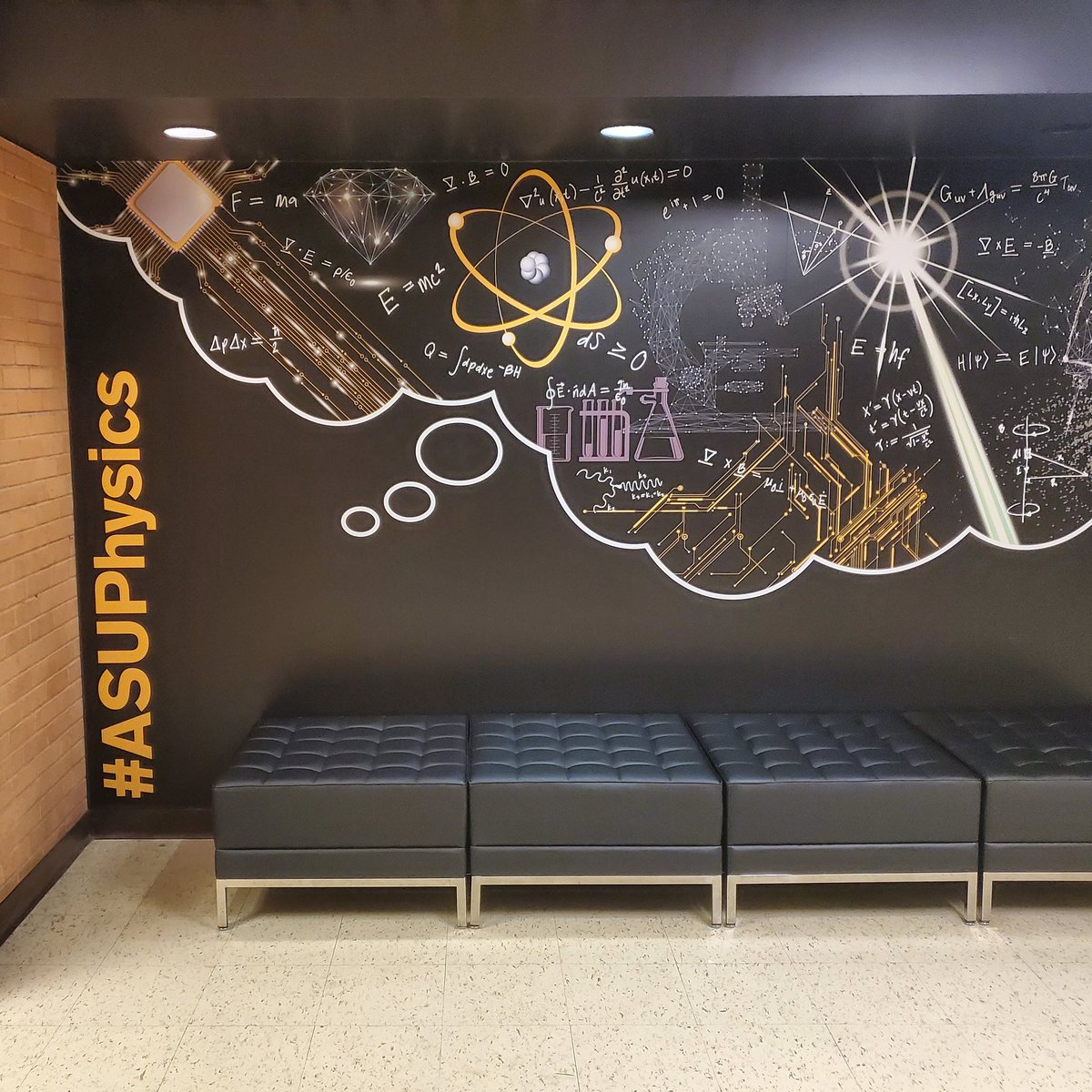 ASUPhysics's tweet photo. Final touches to the 4th floor mural, and we're ready for another fantastic semester! What do you think? #asuphysics https://t.co/yvH9ZU5eHO