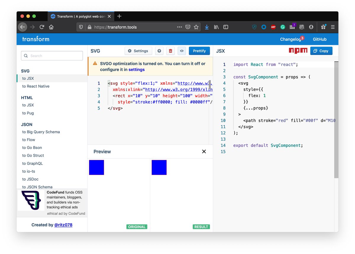 Screenshot of https://transform.tools/