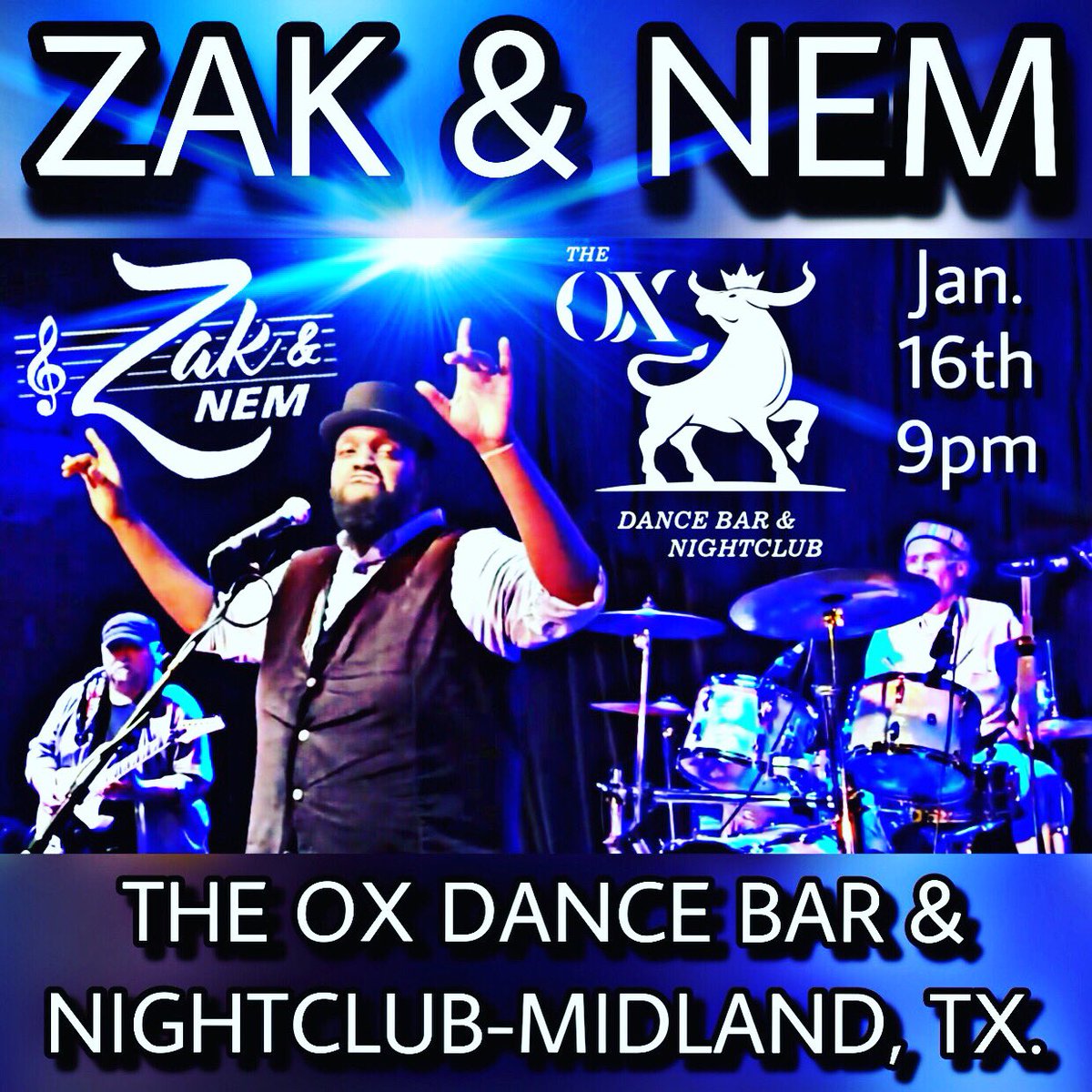 ZakWebbMusic's tweet image. ⭐️ Thurs. 1/16: ZAK &amp;amp; NEM will be live at The Ox in Midland, Tx! @zakwebbmusic @theoxmidland @ShaiBerry #texaslivemusic #dancebar #nightclub #livemusic #midlandtx #texasmusic #westtexas