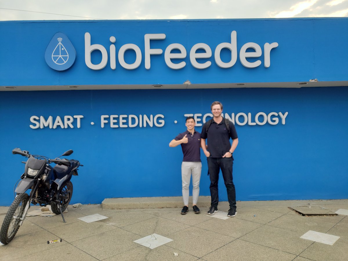 MITActionLearn's tweet photo. MIT Sloan students, Peter Kim and Jeff Georgatos, just completed a successful first week onsite at bioFeeder in Ecuador. As part of #mitGlab, they are helping bioFeeder, a startup providing automated shrimp feeders, grow to the next level #MITLearningByDoing https://t.co/RJ05EFNGx2