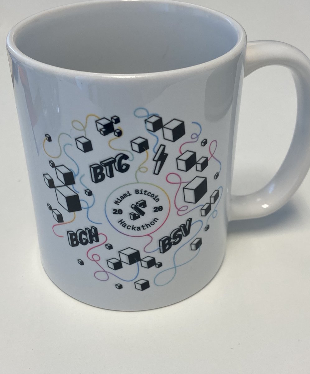MiaBitcoinHack's tweet photo. #MiamiBitcoinHackathon limited edition mugs just came in! Make sure to stop by @btccentermiami this weekend and pick one up! We have a bunch of free #Bitcoin giveaways for contestants! What's better than coffee☕️? How bout coffee in your Bitcoin mug! #TNABC #MiamiBlockchainWeek https://t.co/HQUuNYjK4p