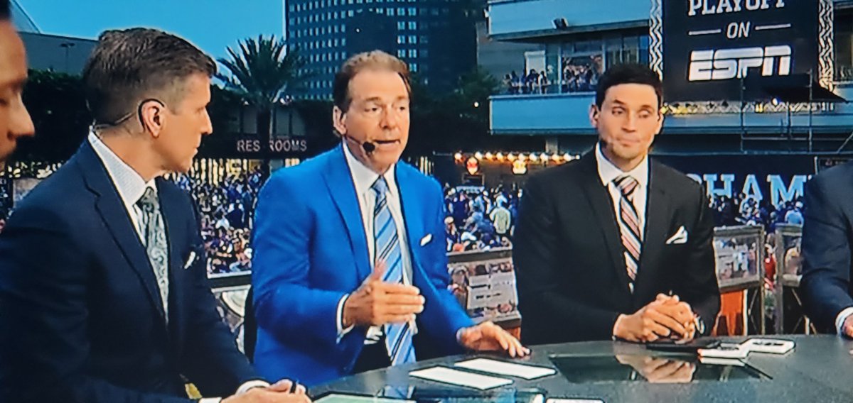 Clintau24's tweet image. Nick Saban wearing his Aflac suit is such a power move 😂