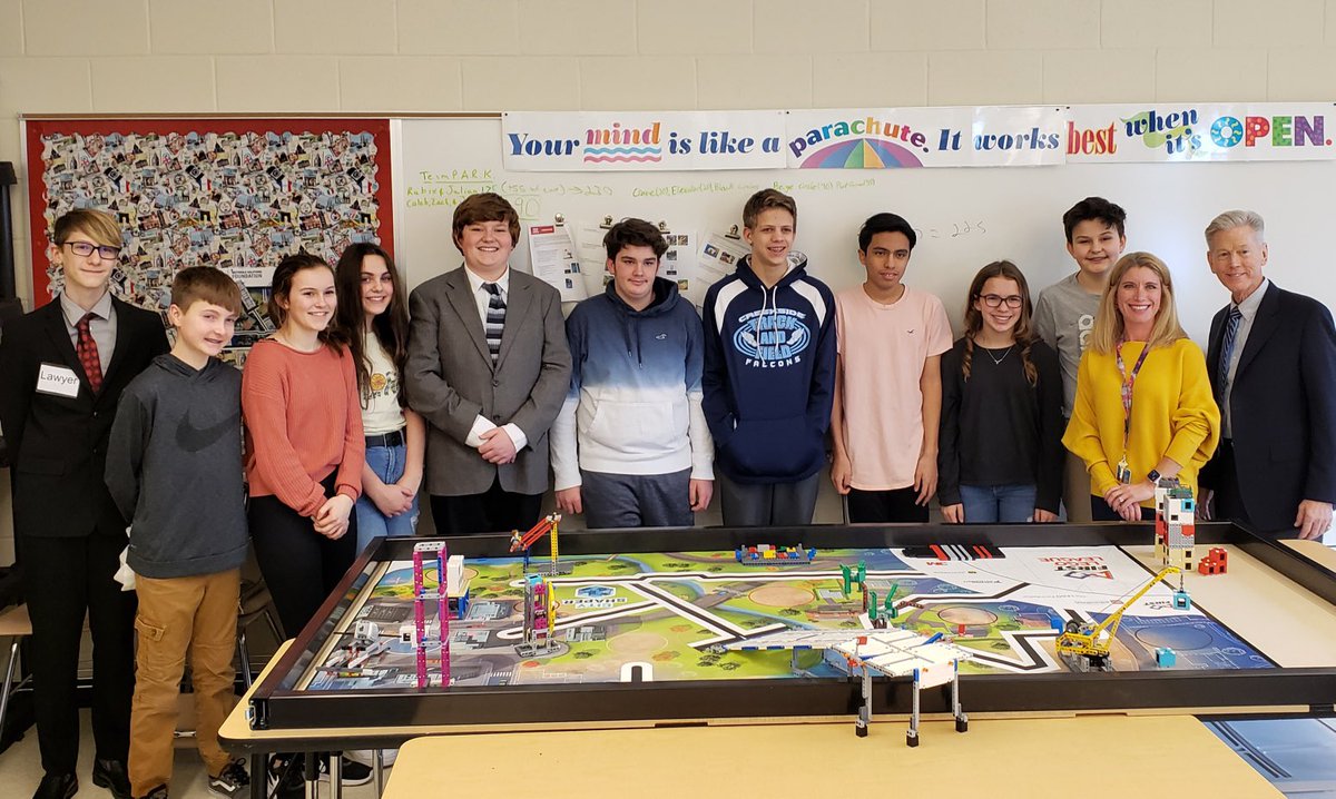 kmhermansson's tweet photo. FLL TEAM P.A.R.K. met with Mayor Sager today to discuss their research project regarding accessibility options at our local park. What a great opportunity! @FIRSTweets @CMSFalcons200 @WoodstockD200 https://t.co/vRz40Qg4BE