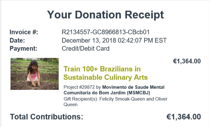 To celebrate the first anniversary of Olicity’s marriage,  @thisiselley set up the CookingLove campaign. It raised 1,550 $ for the Sustainable Culinary School in Fortaleza, Brazil, to help single mothers gain a new source of income for their families, via cooking lessons.  #Arrow