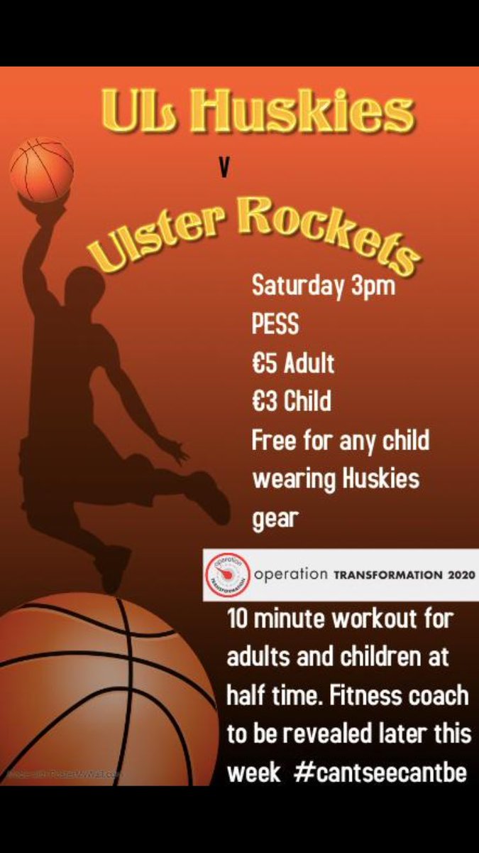 ULHuskysBC's tweet photo. NL team take on @ulsterrockets in PESS 3pm Saturday!⛹🏻‍♀️

The much loved show Operation Transformation is back on our screens and with that in mind, at half time there will be a 10 min workout for all in attendance, adults and children 🤸🏼Raffle for bag packs and vouchers! @BballIrl https://t.co/vXZ9ZMdJU1