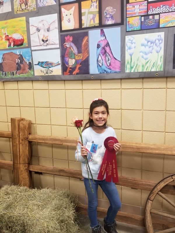oakridgeowls's tweet photo. CONGRATS to all of the Oakridge students who entered the Fort Worth Stock Show Art Contest, including Valentina S. (3rd grade), who earned a 2nd place award in the category for 7-8 year old children. #ComeCreateWithUs #FortWorth #StockShow #Art https://t.co/1iUKtUYa3i
