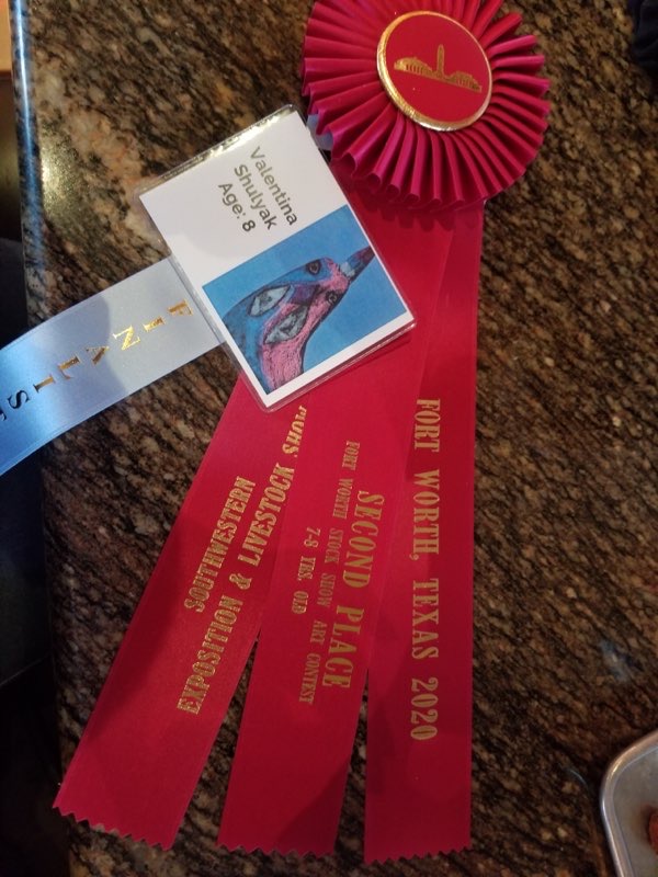 oakridgeowls's tweet photo. CONGRATS to all of the Oakridge students who entered the Fort Worth Stock Show Art Contest, including Valentina S. (3rd grade), who earned a 2nd place award in the category for 7-8 year old children. #ComeCreateWithUs #FortWorth #StockShow #Art https://t.co/1iUKtUYa3i