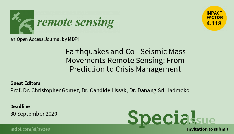 Thomascorpt's tweet photo. Special issue "Earthquakes and Co-Seismic Mass Movements Remote Sensing: From Prediction to Crisis Management" https://t.co/hRv77tCxJr #earthquake #Landslide2020  #remotesensing #seisme @UMR_LETG https://t.co/WN7DSwTXm4