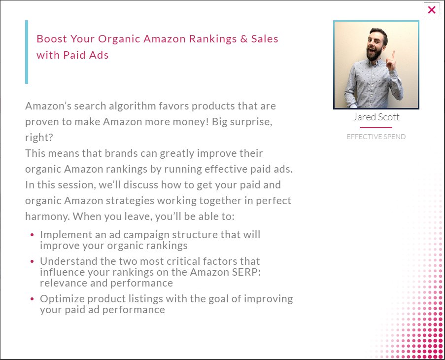 EffectiveAmazon's tweet image. Hey #AmazonBuddies, Jared here. Come see me present at #HeroConf 2020 this April. I’ll be sharing my insights on how to make your organic and paid Amazon strategies work together on Day 2 of the conference. ppchero.com/hero-conf/sche… #AmazonAds #AmazonSEO