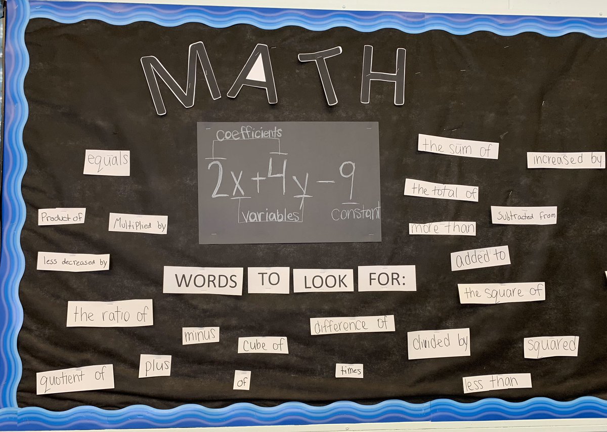 erin_zinger's tweet image. Added another bulletin board to my collection! This time for #math9 and #science9 . Words to look for in algebraic expressions, parts of an expression, Ss atomic models and element breakdown as in the periodic table of elements. What a great Monday! #cornwallalternative