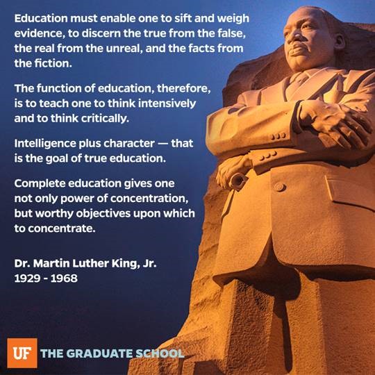 UF Martin Luther King Jr. Celebration 2020: Join the University of Florida campus community in honoring this American hero’s stand for human dignity and social justice in a week of special events. Click this link for details and a calendar: multicultural.ufl.edu/programs/mlk/a….