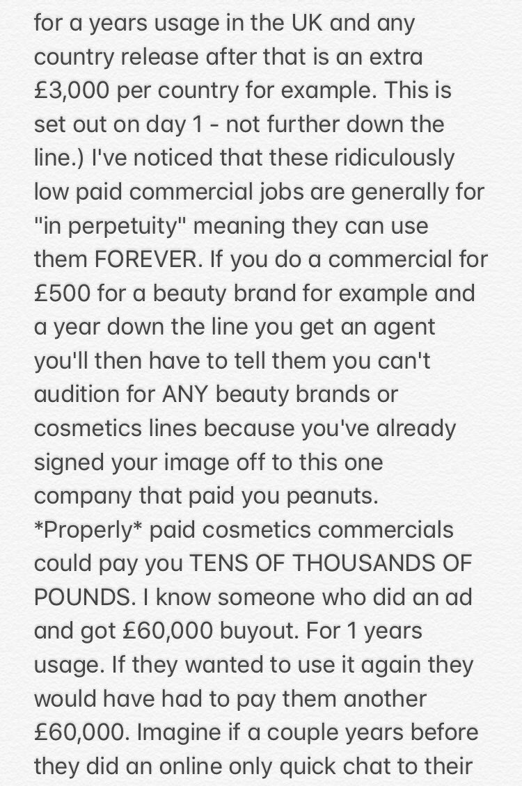 the98percentpod's tweet image. I keep seeing castings for commercials with £200-£600 buyouts and I’m NOT. HERE. FOR. IT.
I wrote this in a fb group and thought I’d also share it here.

I’m not an agent or a lawyer but this is what I’ve gathered from years of commercial/casting experience...please be savvy!