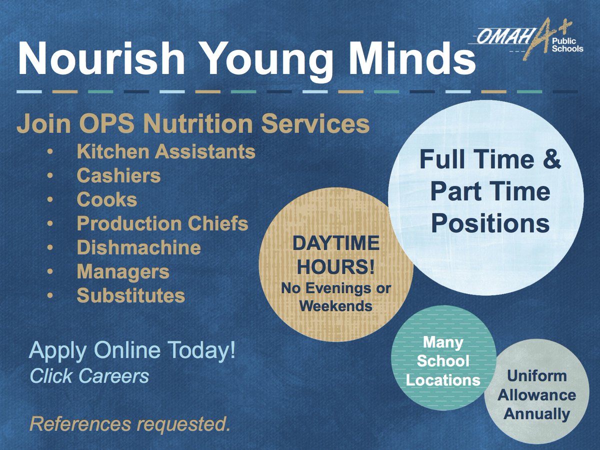 OPSChandlerView's tweet photo. The Omaha Public Schools is recruiting cafeteria staff. https://t.co/vwFjJx1VCA