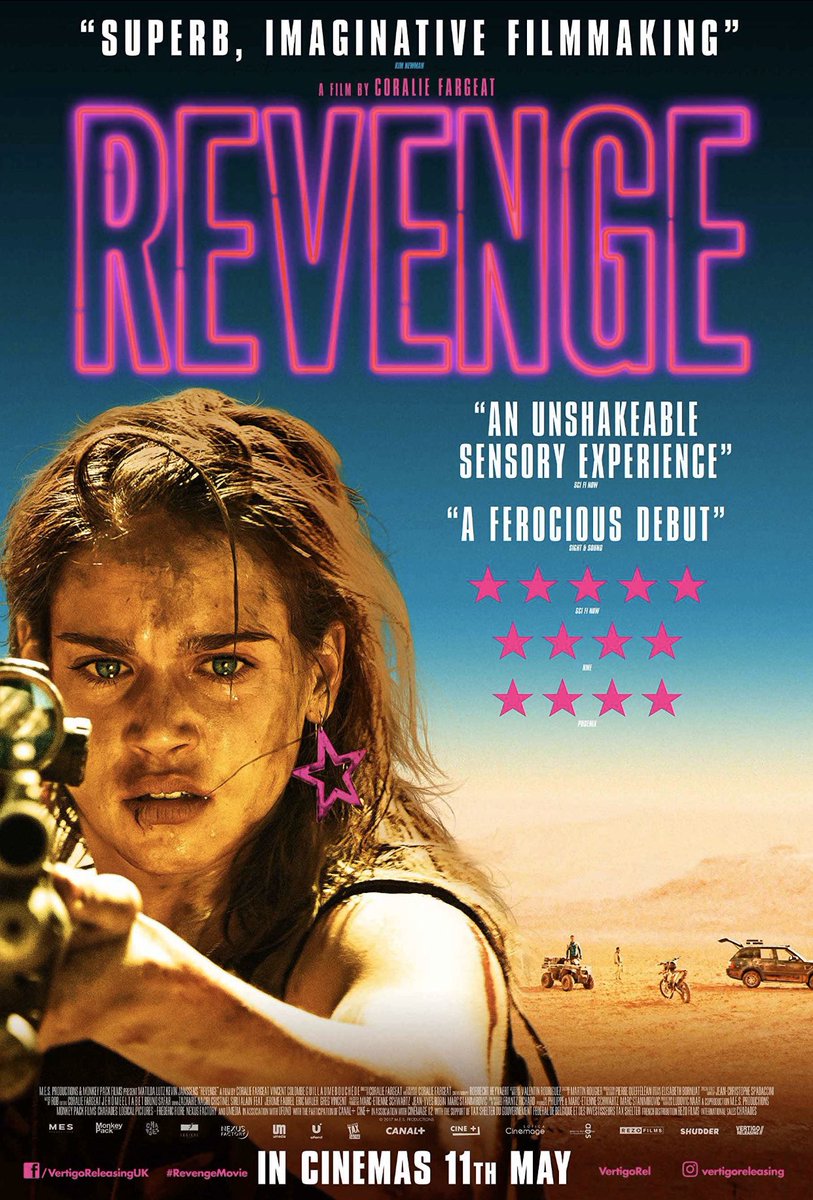 15. Revenge (2017)One of the most riveting cinema experiences of my life: French extremity horror that tells of a mistress being left for dead after being sexually assaulted in an isolated desert villa - transitioning from sex object to a formidable weapon of revenge