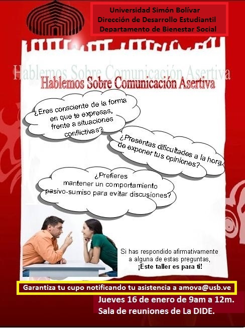 USB_OE's tweet photo. hablemos sobre Comunicación Asertiva, Taller en DIDE, este jueves 16 a las 9:00am, Te esperamos https://t.co/Pm8QTZ12EE