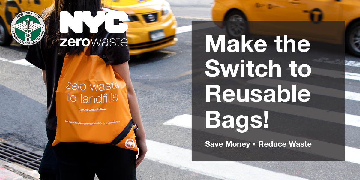 nycgov's tweet photo. This is the last month you'll be able to use non exempt-plastic bags in New York City. Plan ahead by making the switch now! Reusable bags are better for you and better for the environment. https://t.co/V38YfCQ0EX
