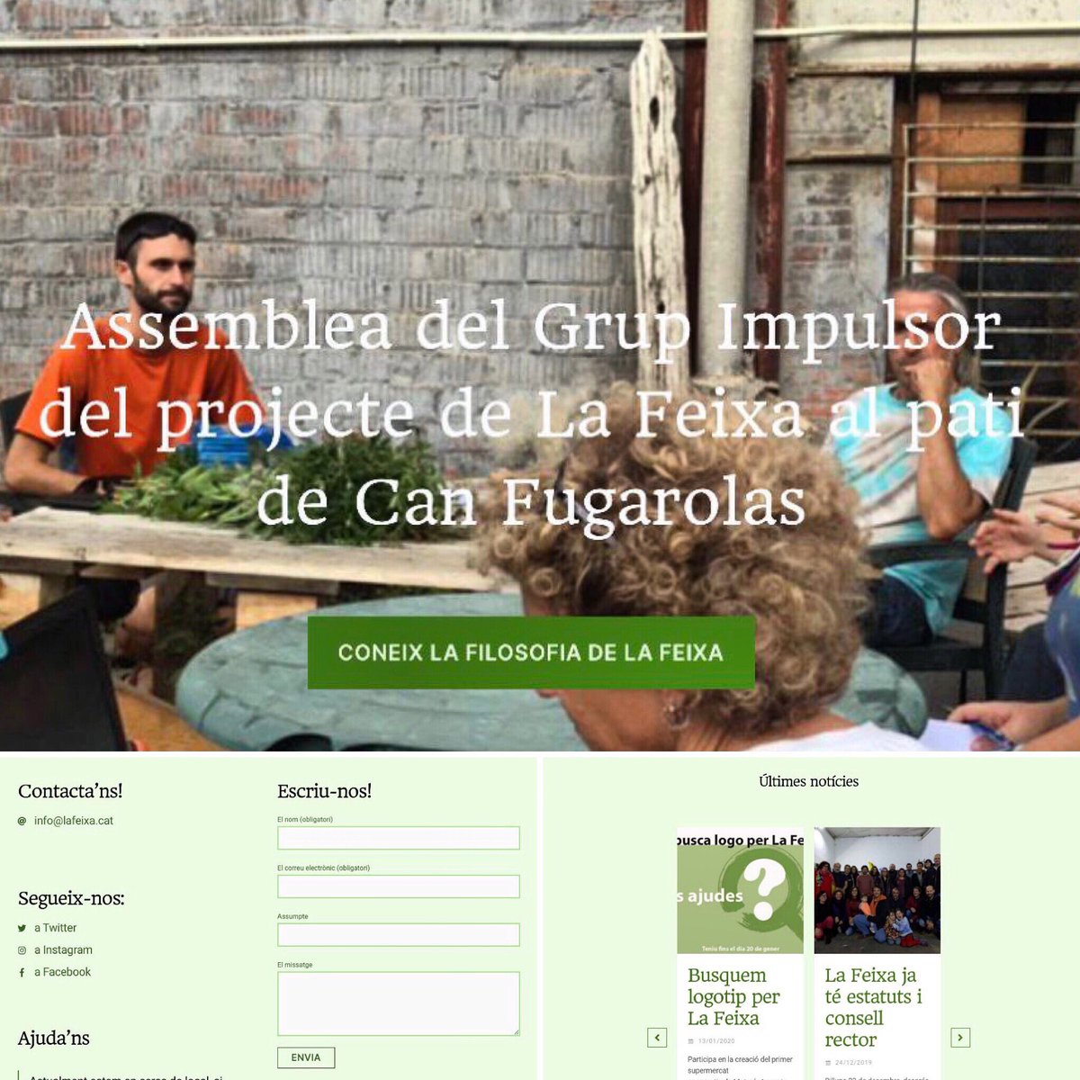 Us presentem la nostra pàgina web! ✊🏾 🖥
🧐Hi podeu llegir els principis, la filosofia del projecte, els estatuts i les novetats! 🆕
👀 Feu-hi un cop d’ull a lafeixa.cat 🔗
Ens acompanyeu en aquest viatge de #sobirania #alimentària i #cooperativisme? 💪🏽🛒