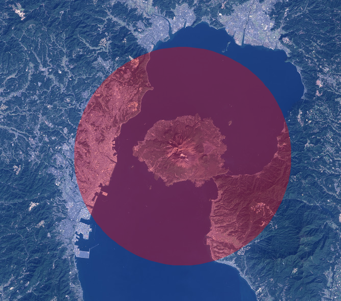 桜島で14キロまで避難勧告した場合。