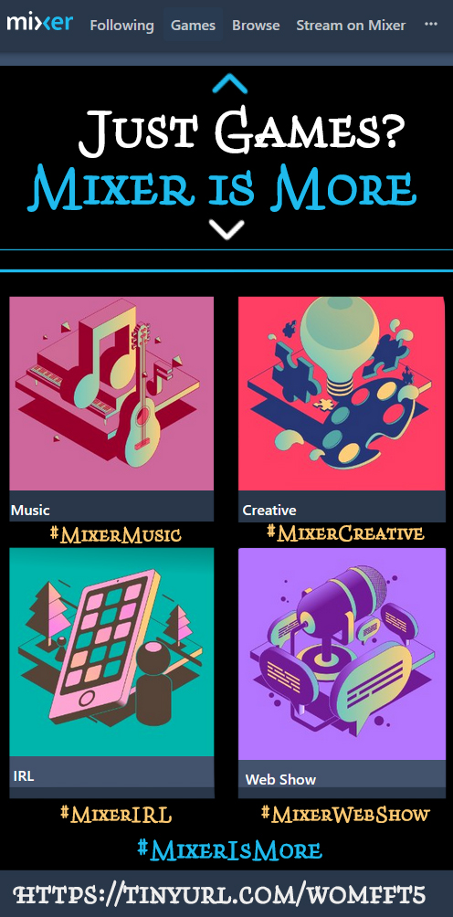 MonarchCreates's tweet image. @Mixer Is More than games! "Games" this one little word is in a powerful position to define Mixer Content! 😱

Help shape Mixer and vote for change! 🥺
tinyurl.com/womfft5

#MixerCreative #MixerMusic #MixerIRL #MixerWebShow
#MixerIsMore 
.
.
.
Mixer.com/MonarchCreative