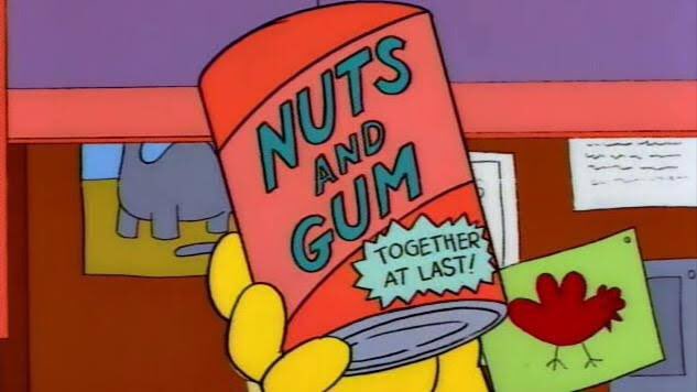 Can of Nuts and Gum Together At Last held by Homer Simpson