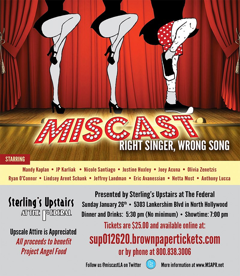 miscastLA's tweet photo. Most amazing lineup yet! 2/3 tix sold already: https://t.co/OyNaEiR4j7 #charity #cats #musicals #comedy #miscastla https://t.co/57ATvMXtHX