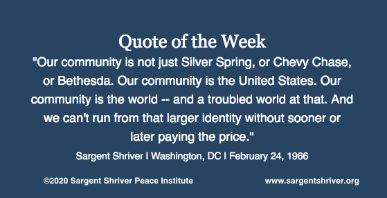 RSargentShriver's tweet photo. Our Quote of the Week reminds us of the ties that bind our human family together. We can each play a role in creating a more nurturing, more peaceful world. Are we willing to take on that role for the benefit of our world community? https://t.co/P1XlzqaFfi #citizenship #service https://t.co/IiOEcVad5s