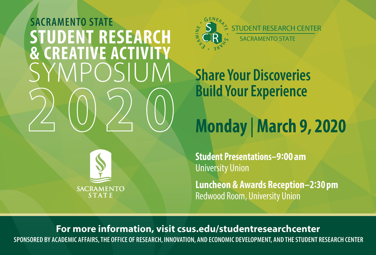 Registration for the Student Research &amp; Creative Activity Spring Symposium 2020 is now open! Sign up here: csus.infoready4.com
We will also be hosting some info sessions for those who need help with the applications. Dates coming soon!