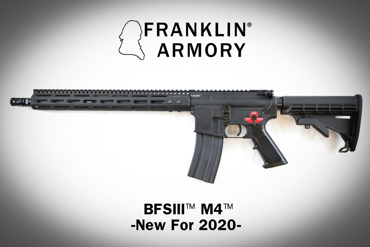 FranklinArmory's tweet photo. The BFSIII™ M4™
∙
Come check it out a #SHOTshow 2020 - Booth 20505!
∙
Our new, more affordable, BFSIII™ equipped complete firearm for around a grand 🤙
∙
Available now!
∙
#Americanmade #quality #Innovation #franklinarmory #binarytrigger #bfsIII #shotshow2020 https://t.co/LNVqAgMJIt