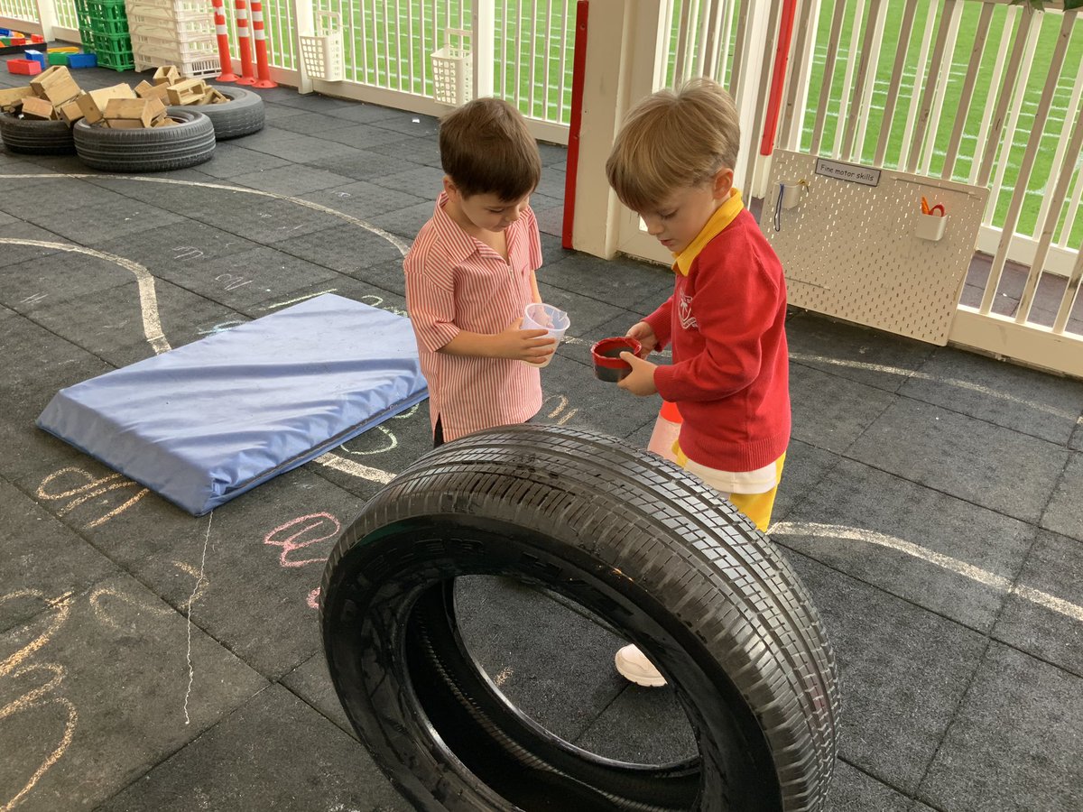 DESSCares's tweet photo. The children in FS2 found rain water trapped inside their tyres and decided to re-use the rain water to water the plants in the garden.  
What a great idea! Well done FS2Red ! These sustainability skills will certain help keep our amazing planet thriving!
#DESS_FS2_red
@DESS_FS2 https://t.co/md1gdI7HwW